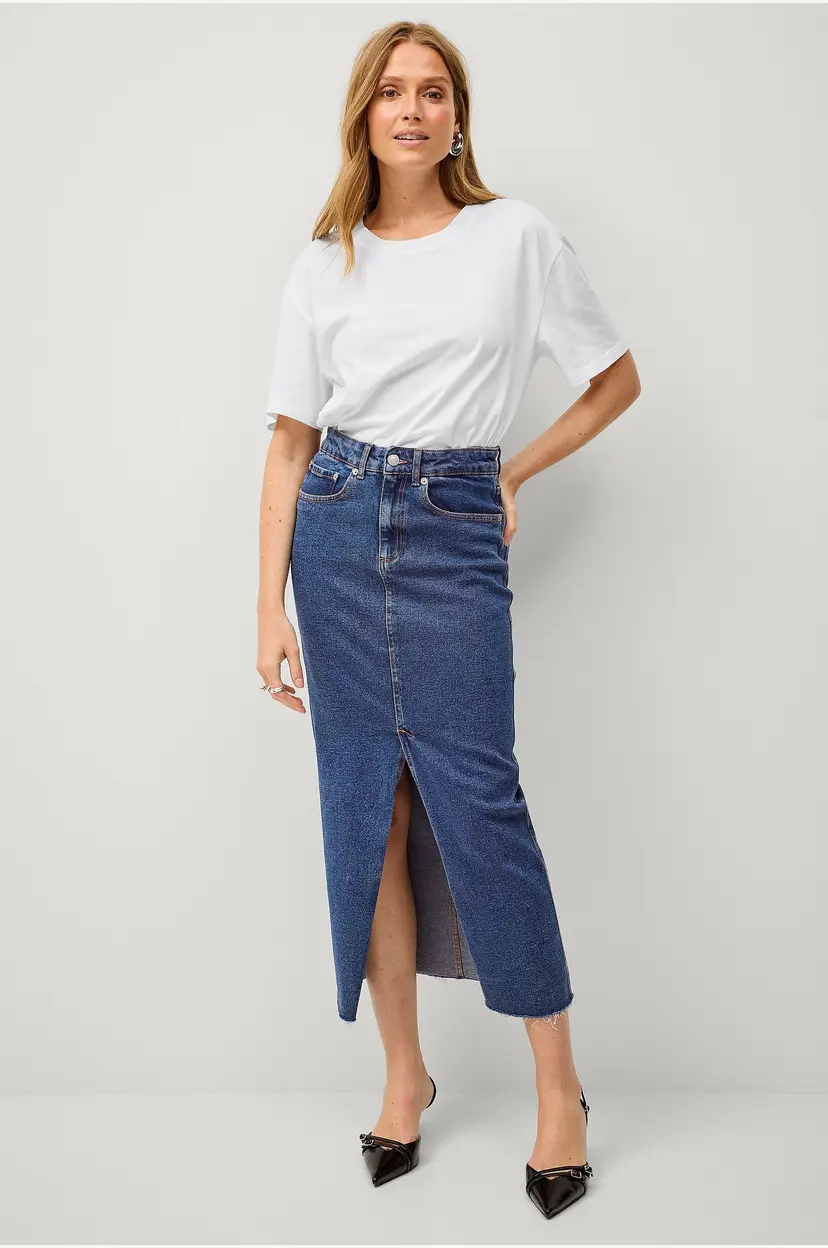Ellos Collection Denim skjørt i maksimal lengde - Blå