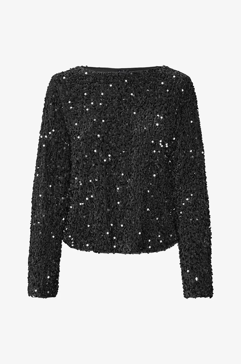 Vero Moda Paljettopp vmBella LS Boatneck Top Jrs - Svart