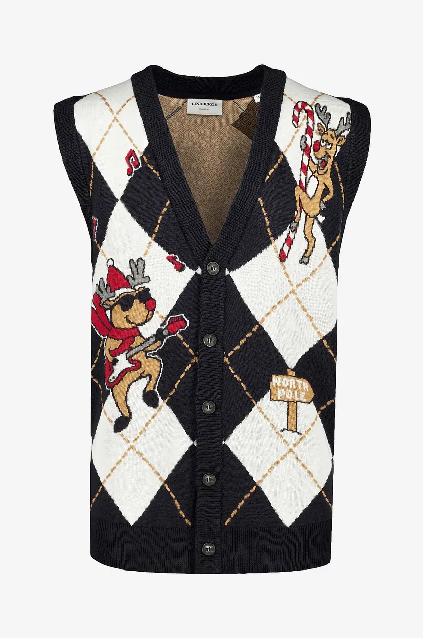 Lindbergh Vest Christmas argyle vest - Blå