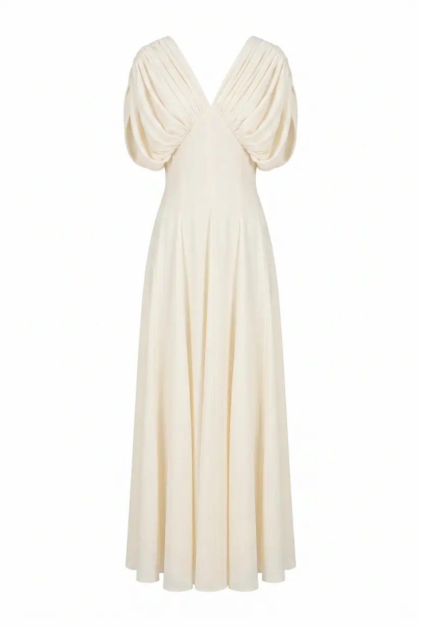MurlongCres. Alette Maxi Dress Draped Neckline Ivory, XXS