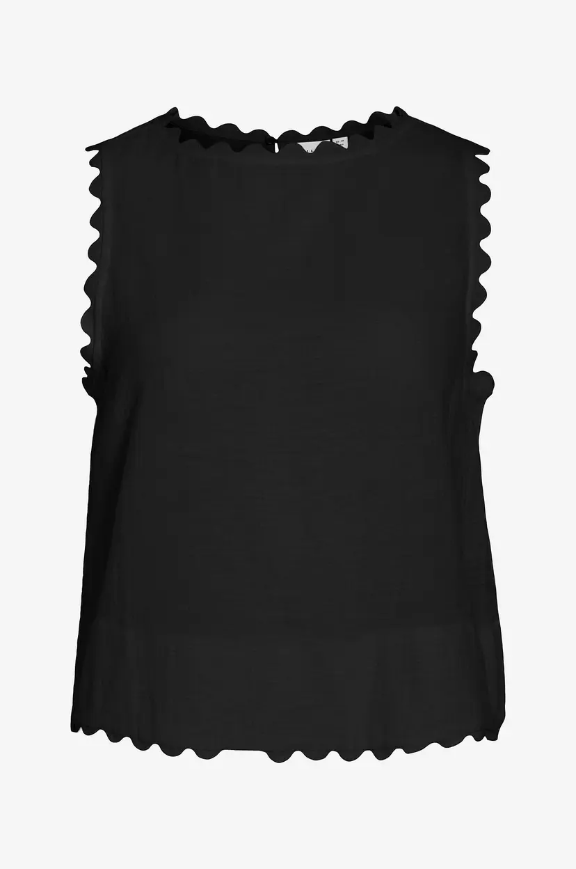 Vila Bluse viMindy O-neck S/L Scallop - Svart
