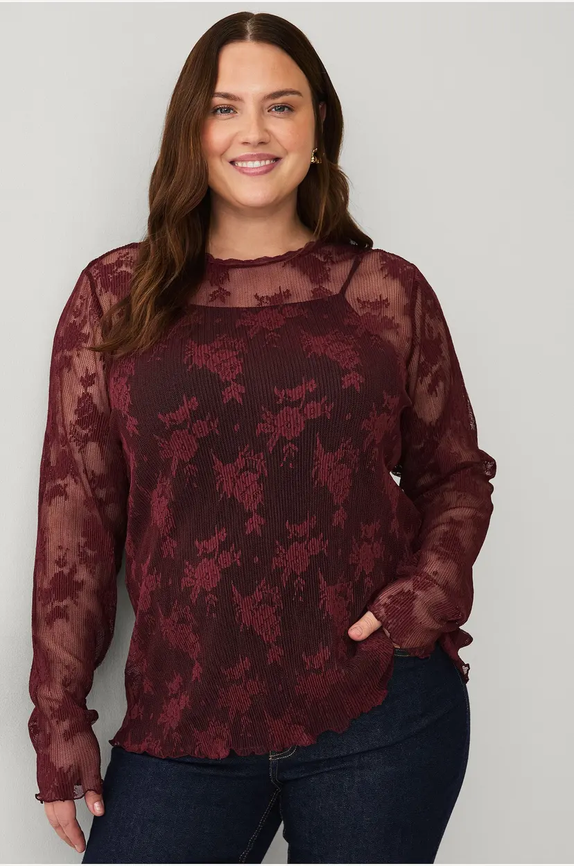 Zizzi Topp eRosa L/S - Rød