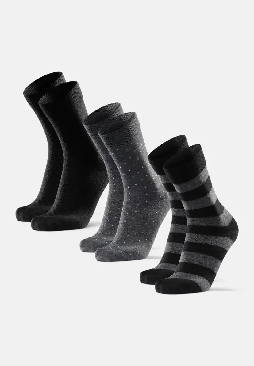 DANISH ENDURANCE DANISH ENDURANCE MERINO CREW STRØMPER, Sort | Grå Prikker | Grå Striber, 43-47