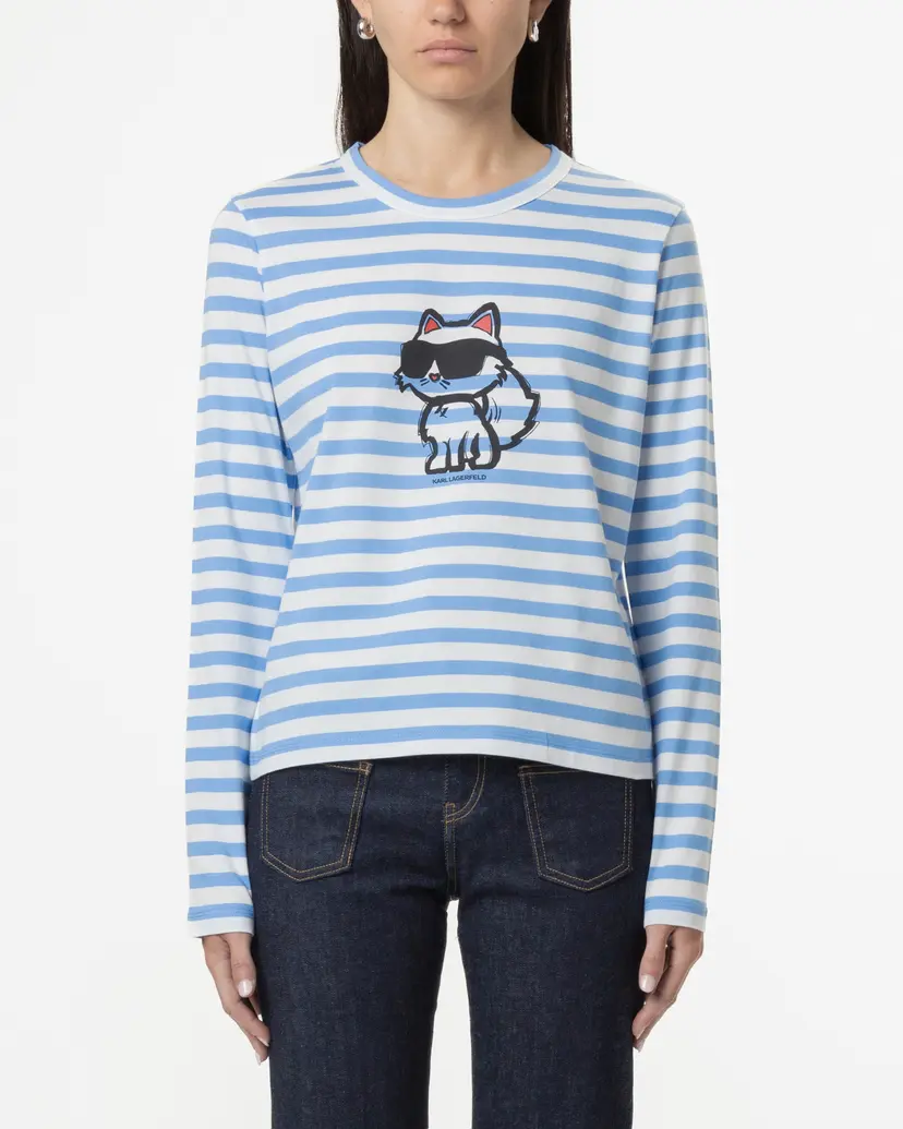 Karl Lagerfeld Karl Lagerfeld Ikon Print Stripe LSLV Blue Sweatshirt