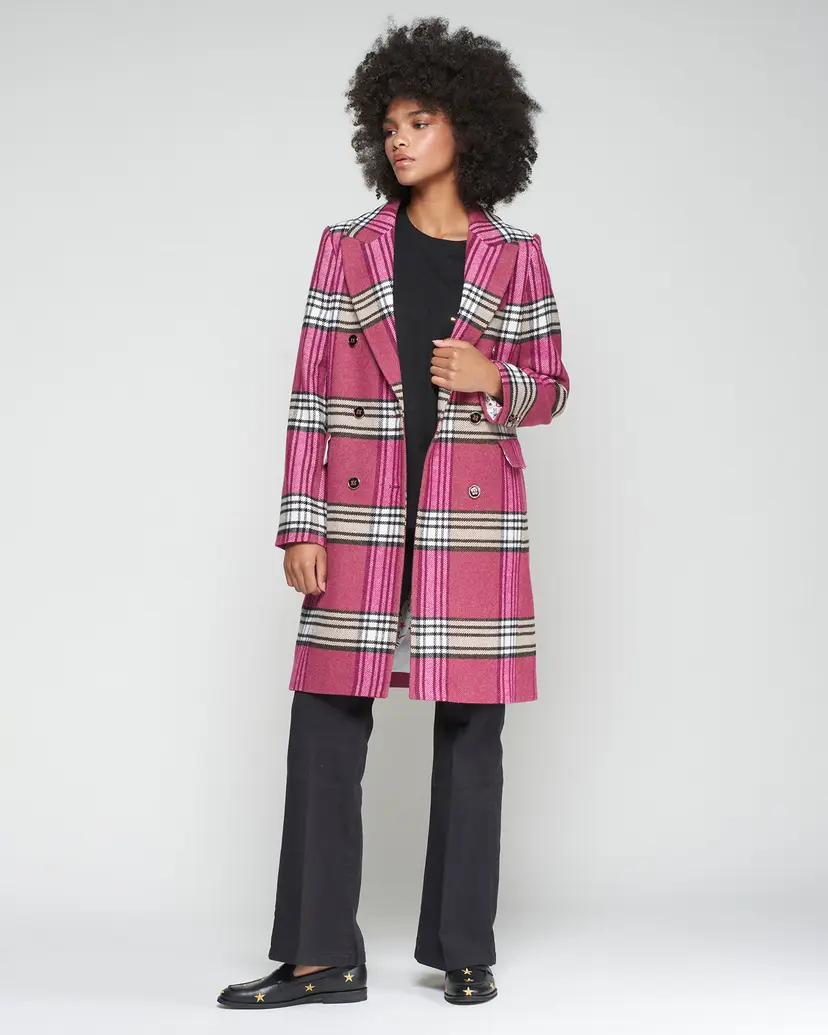 VilaGallo VilaGallo COAT LIAN CUADRO FRAMBUESA BEIGE Rose Overcoat