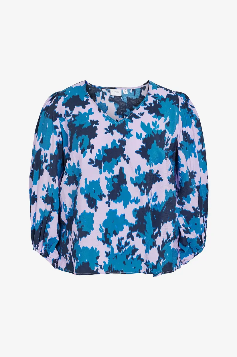 Evoked Vila Bluse viDogma Kate V-neck L/S Top/cur - Blå