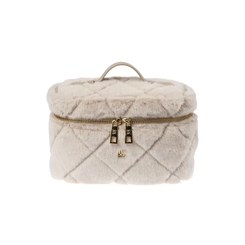 Dark Faux Fur Quilted Vanity Bag Sand Sand