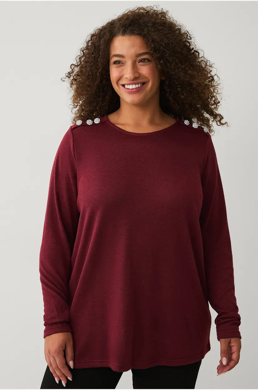 Zizzi Topp vLucca L/S Button Blouse - Rød