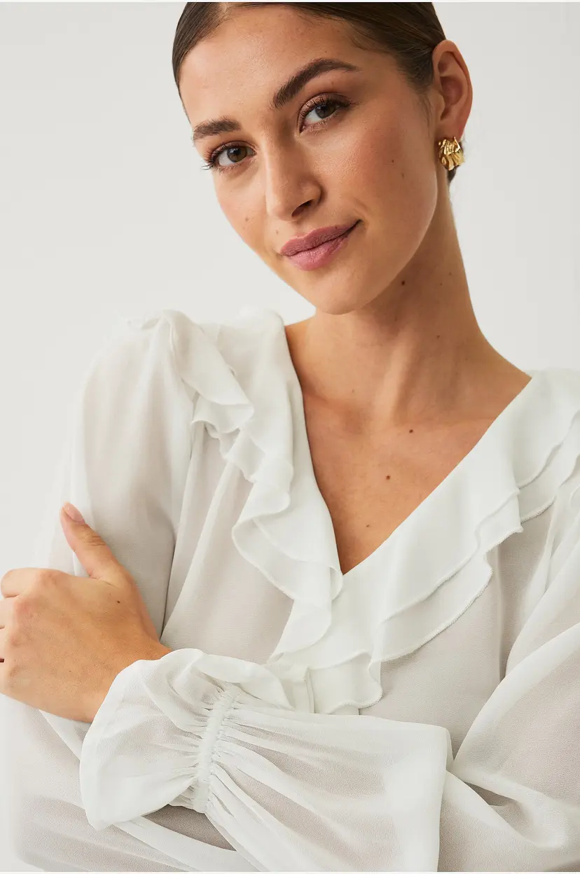 Ellos Collection Bluse med volanger - Hvit