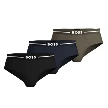 BOSS BOSS 3P Bold Design Hip Brief Svart/Grønn bomull Small Herre