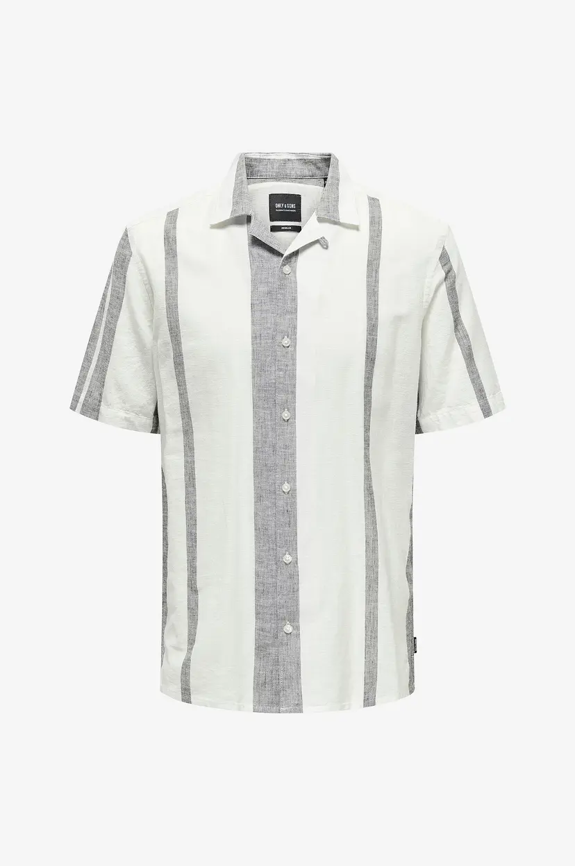 Only & Sons Skjorte onsCaiden SS Stripe Linen Resort - Hvit