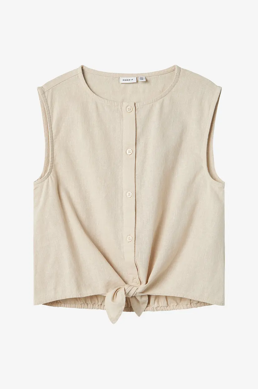 NAME IT Topp nkfFalinnen SL Short Top - Beige