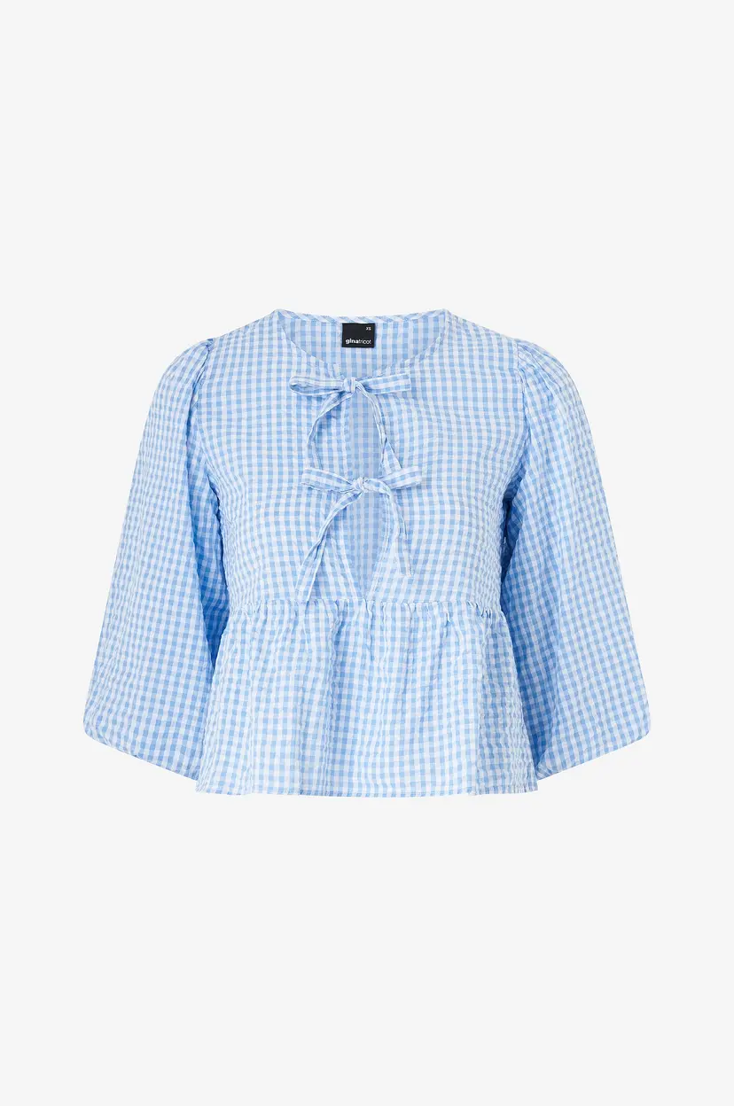 Gina Tricot Bluse Gingham Blouse - Blå