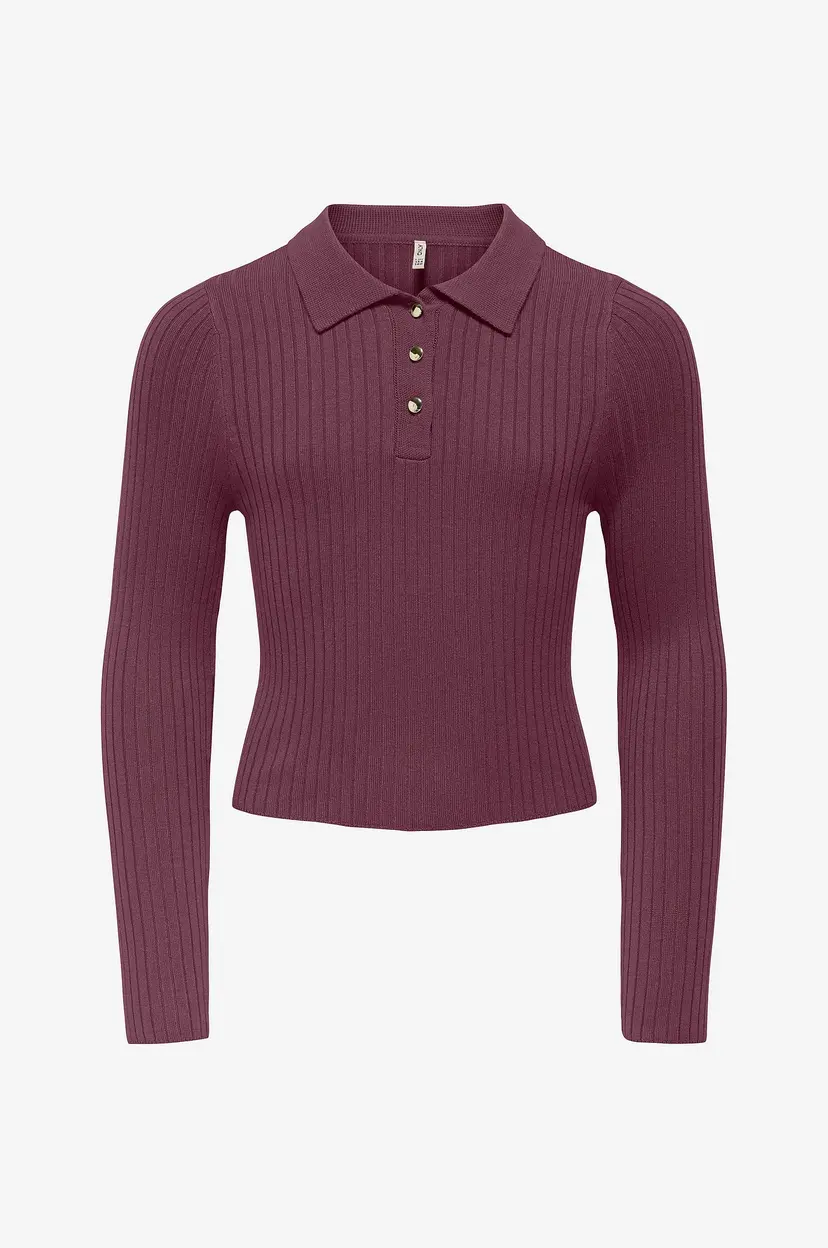 Kids Only Topp kogMila LS Rib Button Polo Neck CP - Rød