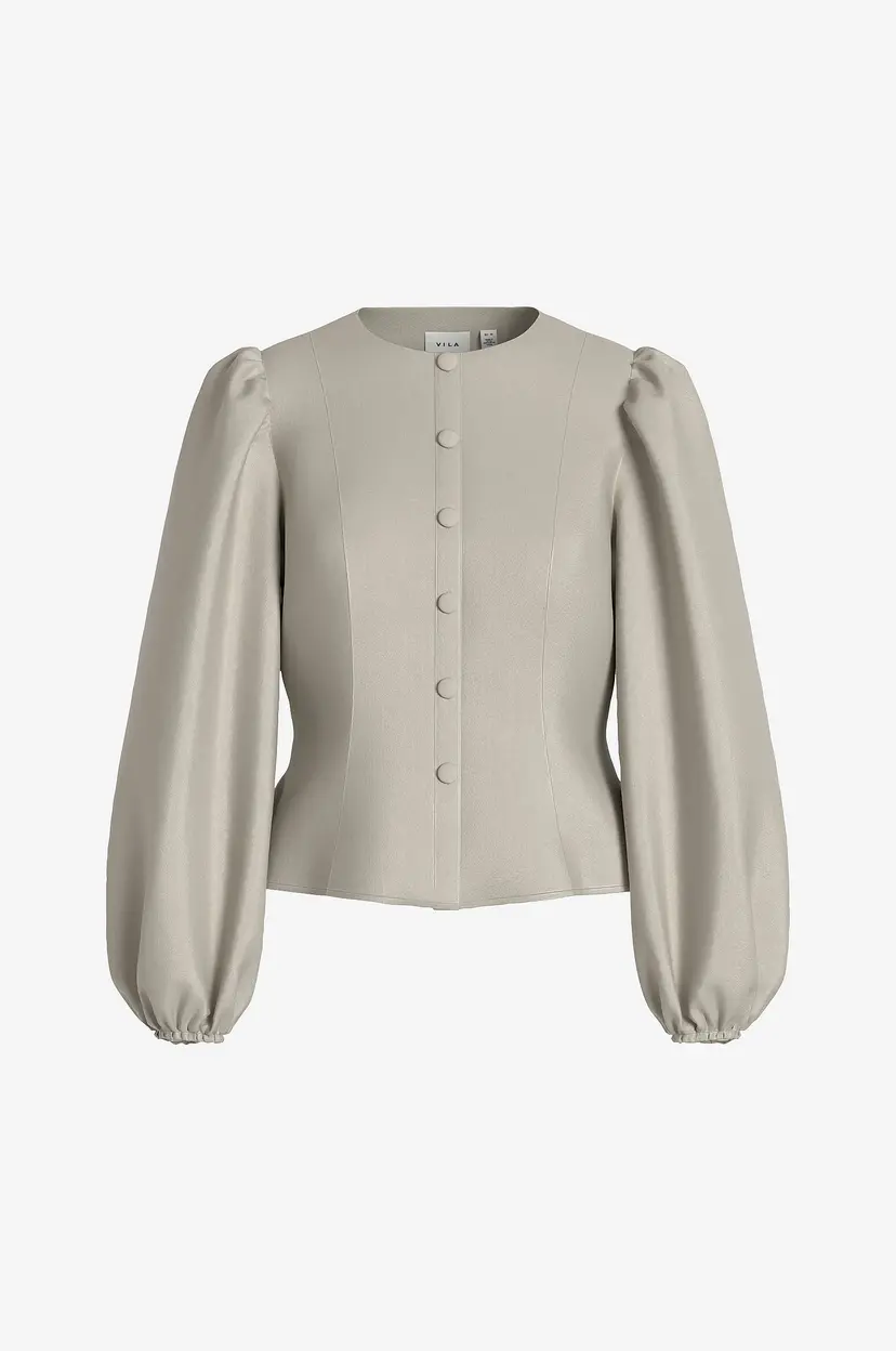 Vila Bluse Vishina L/S O-Neck Shaped Top/Pty/K - Beige