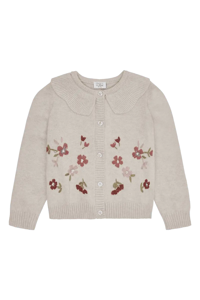 Hust and Claire Hust and Claire Camilia flower emb. Strikke Cardigan  Wheat Melange (110 / 5 år)