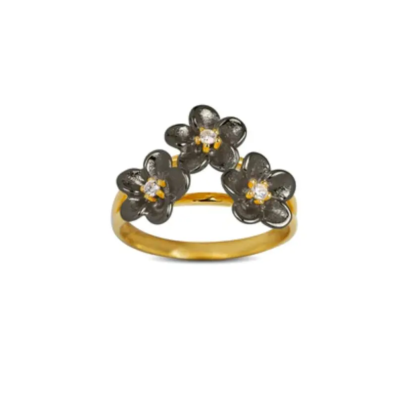 Blossom Blossom - Forgyldt sølv ring med sorte blomste - 25621697