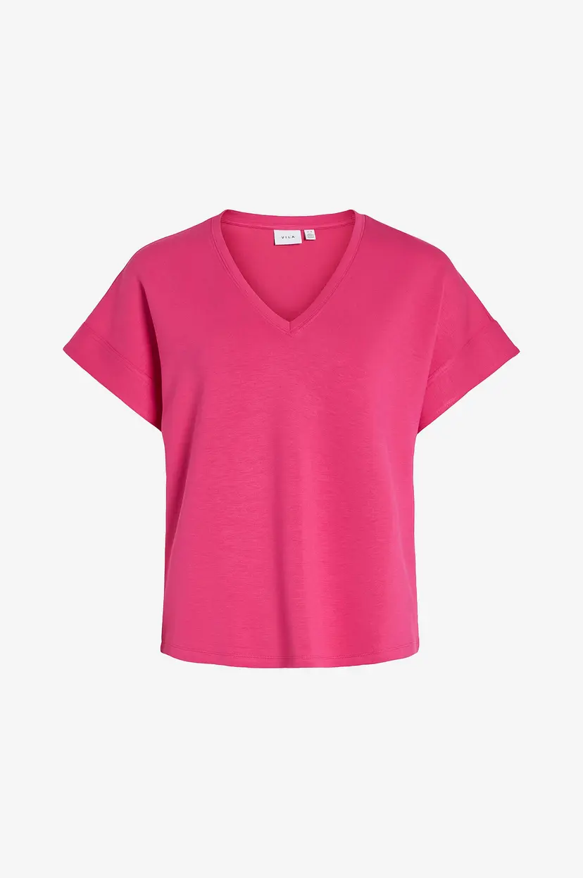 Vila Topp viFrotea V-neck S/S Top - Rosa