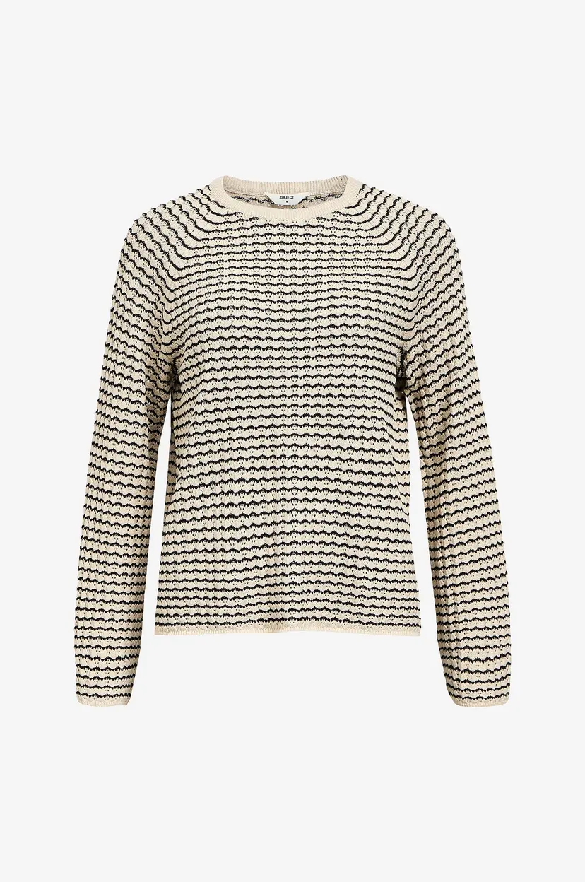 Object Collectors Item Genser objEster L/S Knit Pattern Top - Beige