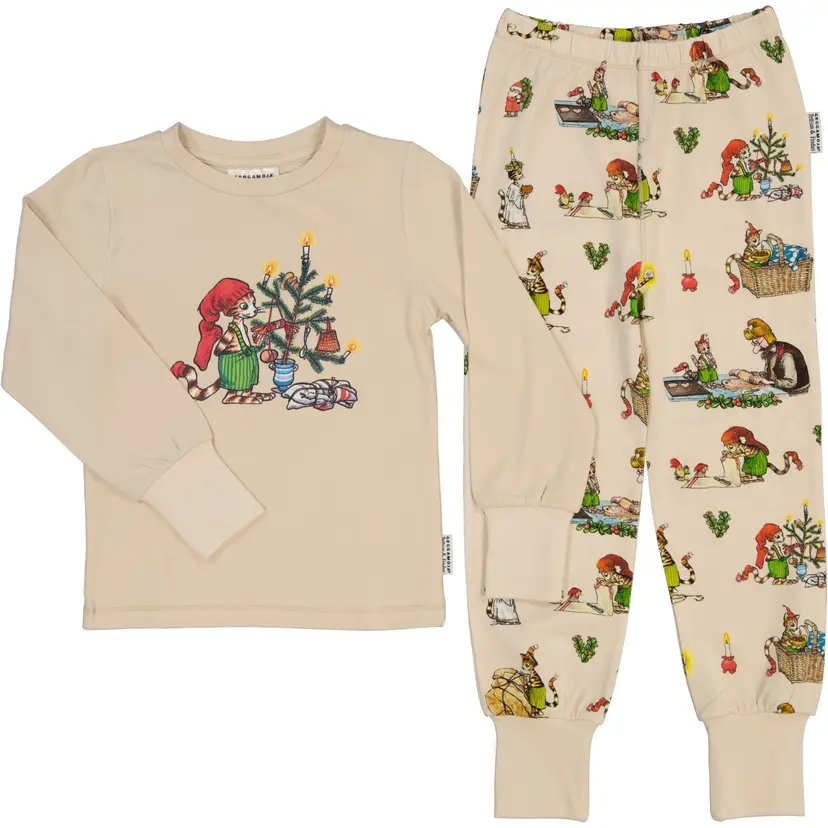 Geggamoja Pyjamas tvådelad Pettson och Findus Beige - Julpyjamas - 74/80