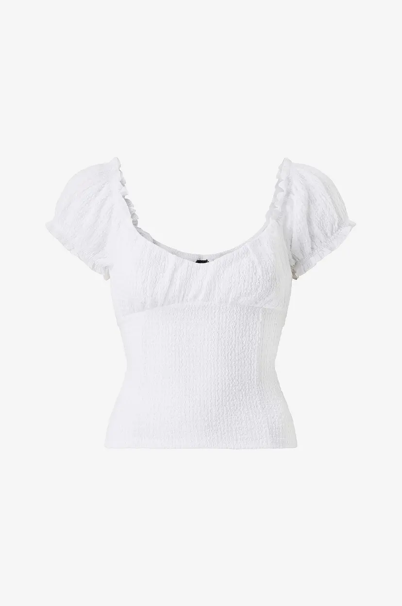 Gina Tricot Topp Textured Puff Sleeve - Natur