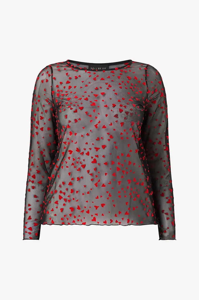 NO. 1 BY OX Meshtopp Mesh O neck Blouse LS - Svart