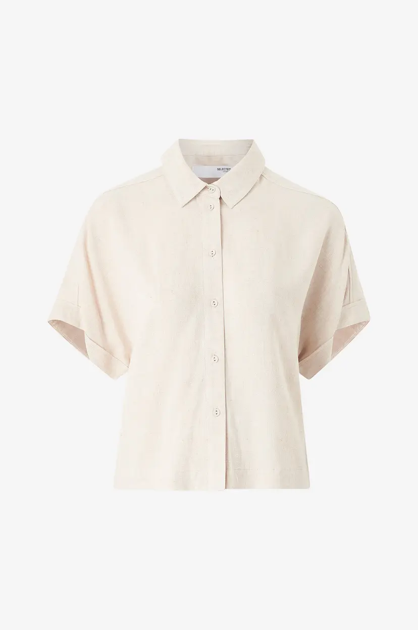 Selected Women Skjorte slfViva SS Cropped Shirt - Grå