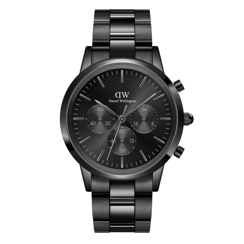 Daniel Wellington Black 42mm Watch Iconic Chronograph Link Onyx B | DW