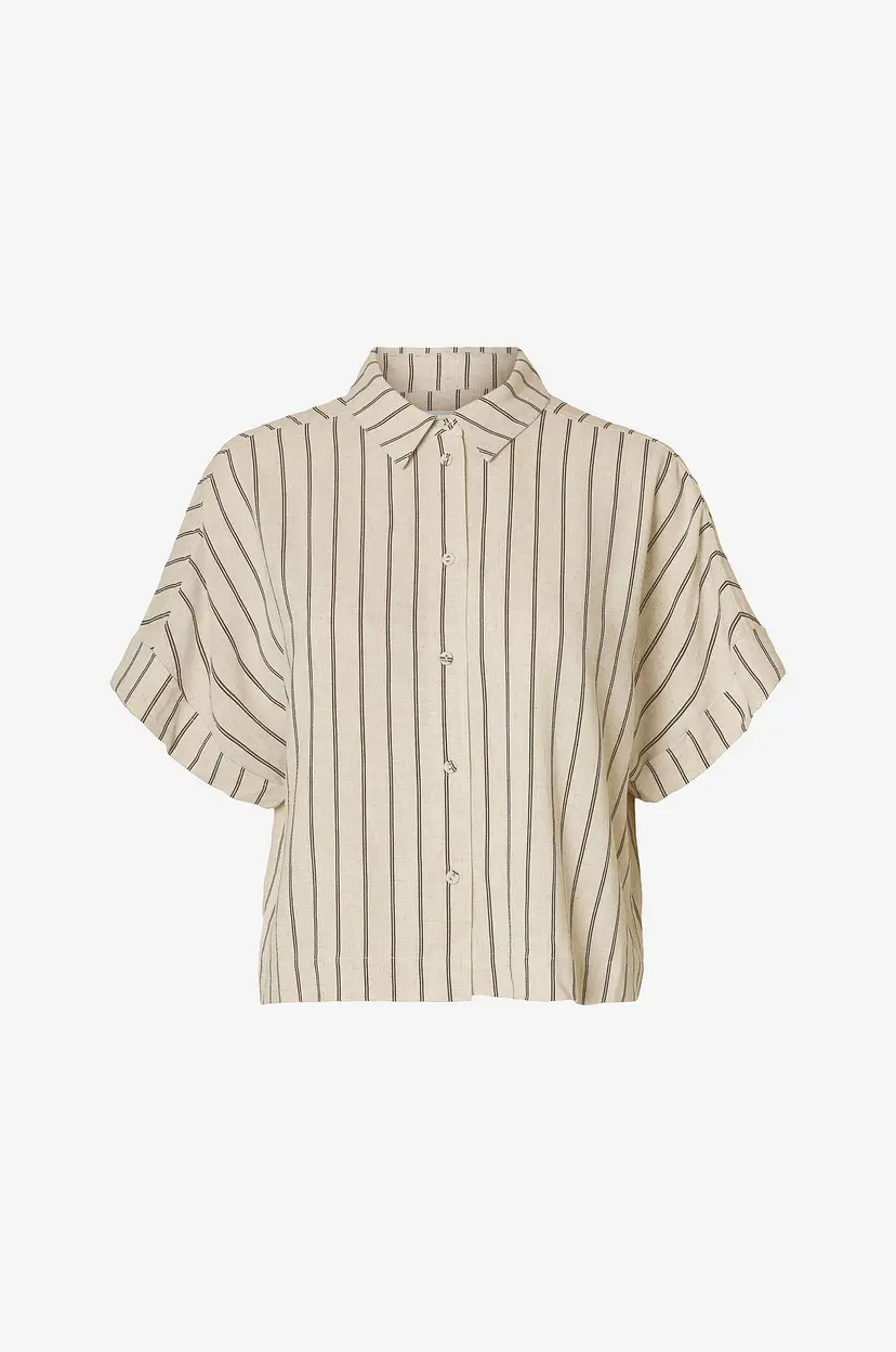 Selected Women Skjorte slfViva SS Striped Cropped Sunshirt - Beige