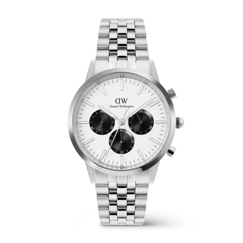 Daniel Wellington Silver 42mm Watch Iconic Chronograph Arch 5-link Off- White Panda | DW