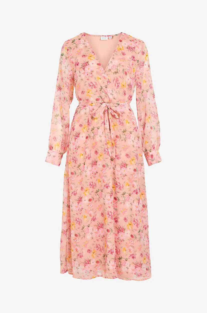 Vila Midikjole viFalia V-neck L/S Midi Dress - Rosa
