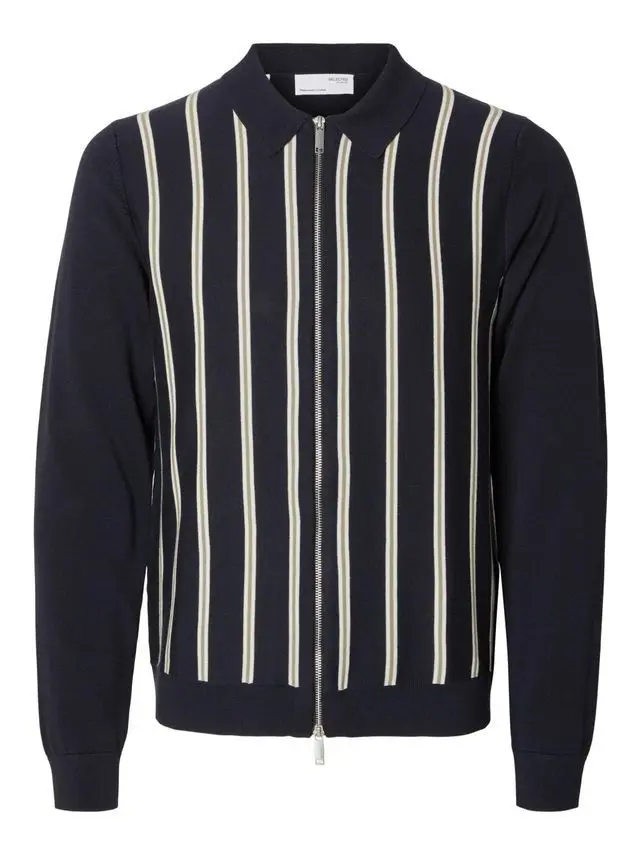 SELECTED SLHMATTIS LS KNIT STRIPE ZIP CARDIG
