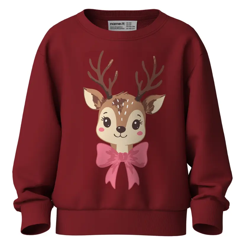 NAME IT Name It - Julegenser Vertrud Reindeer Bow Red Dahlia