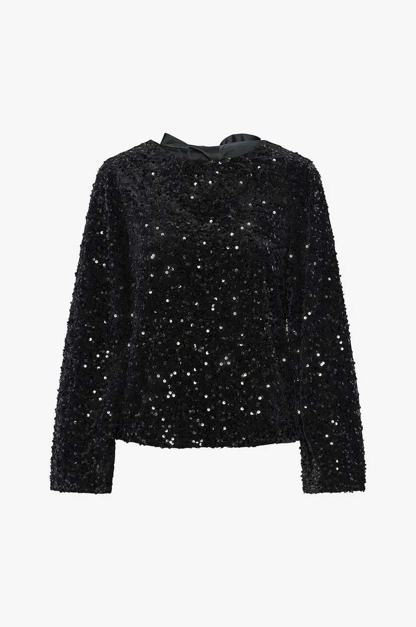 Pieces Topp pcKam LS Deep Back Bow Top BC - Svart