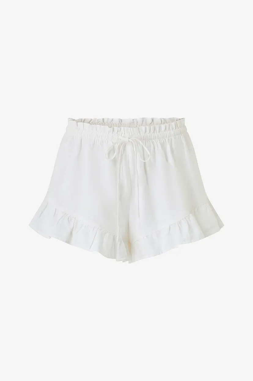 Gina Tricot Shorts i lin Linen Blend Frill - Hvit