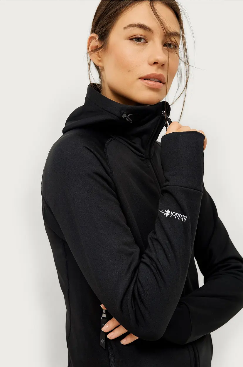 Áhkká Hettegenser Power Fleece FZ Hoodie W - Svart