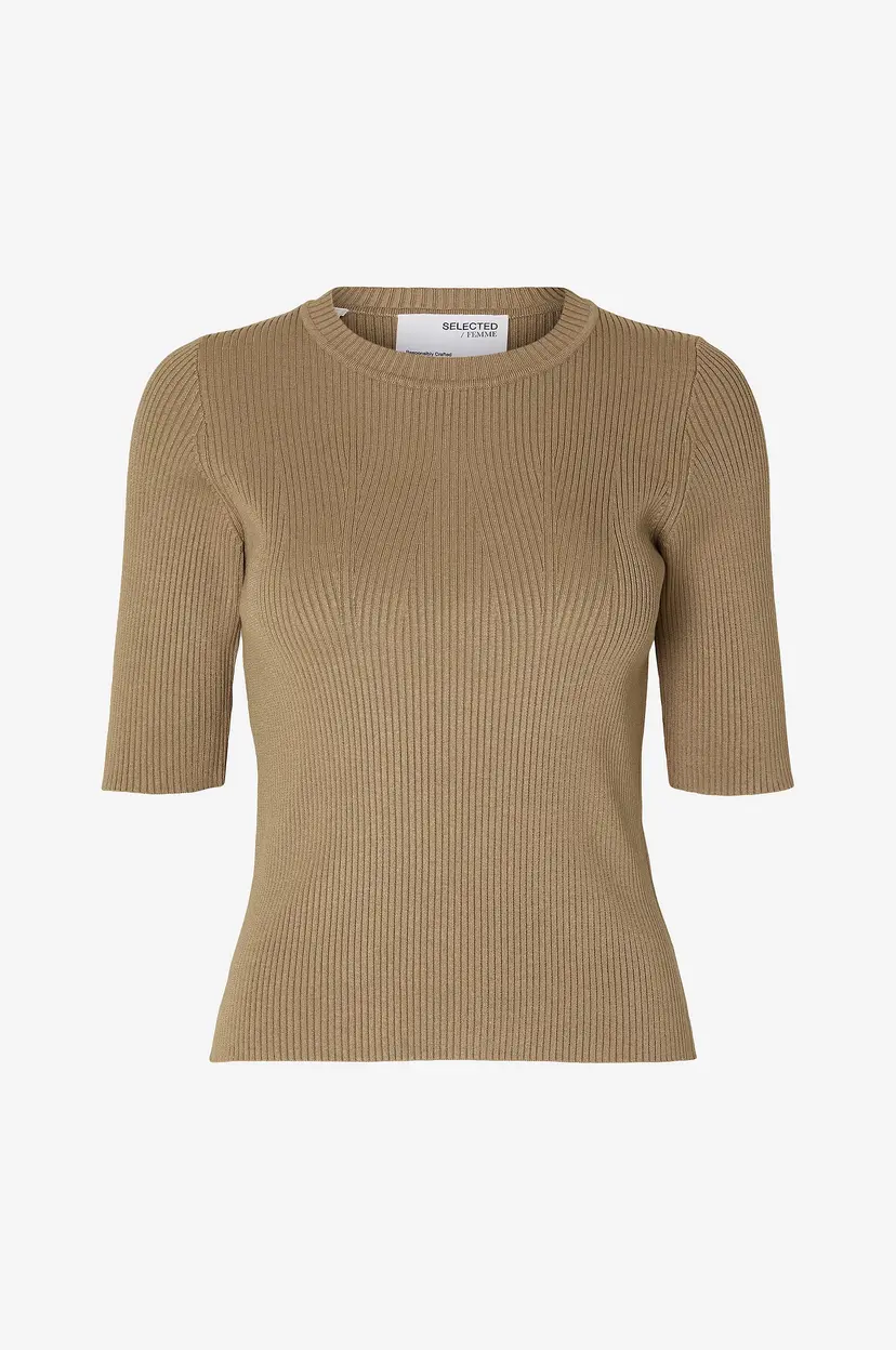 Selected Women Topp slfMala 2/4 Knit O-neck - Brun