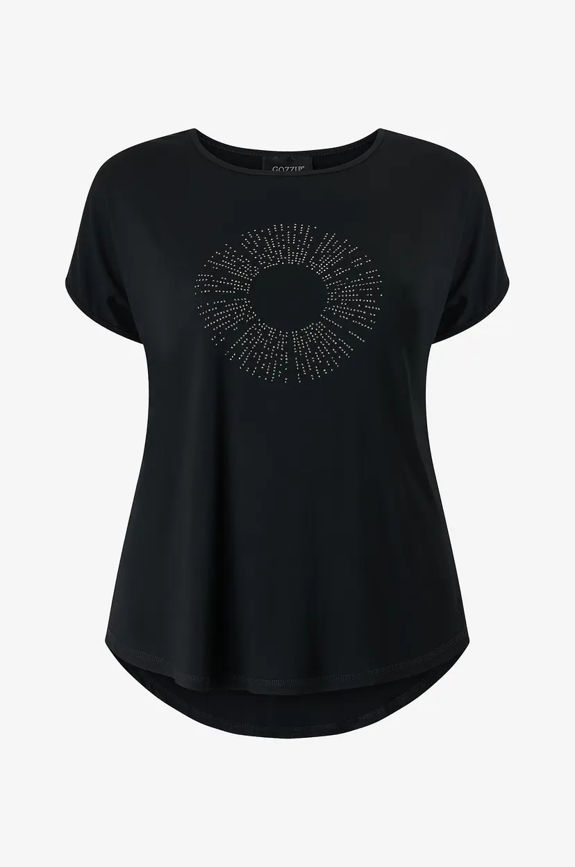 Gozzip Kortermet topp GGitte T-shirt with stones - Svart