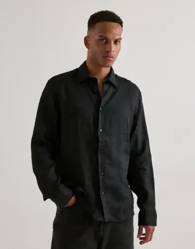 Selected Men Selected Men Slhregkylian Linen Ls Skjorte Linskjorter Svart