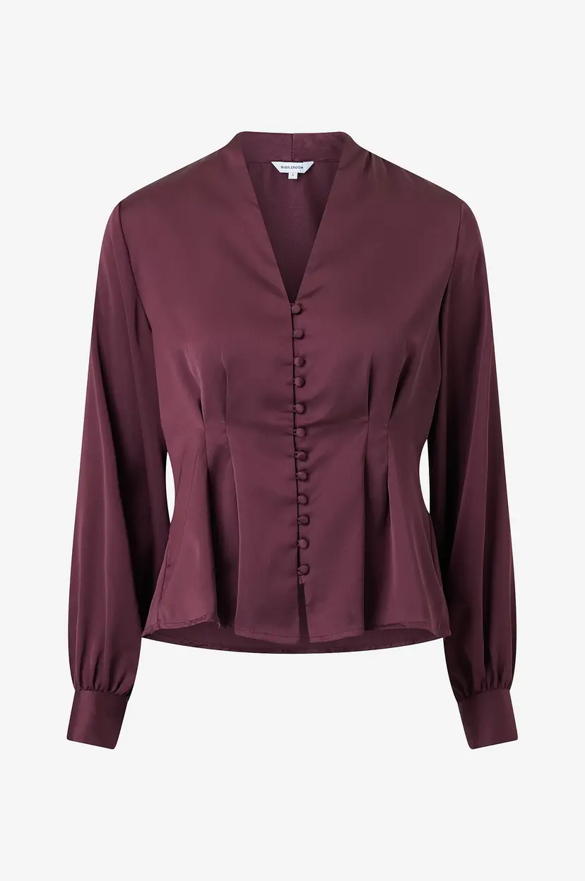 Bubbleroom Satengbluse Pleated Satin Blouse - Rød