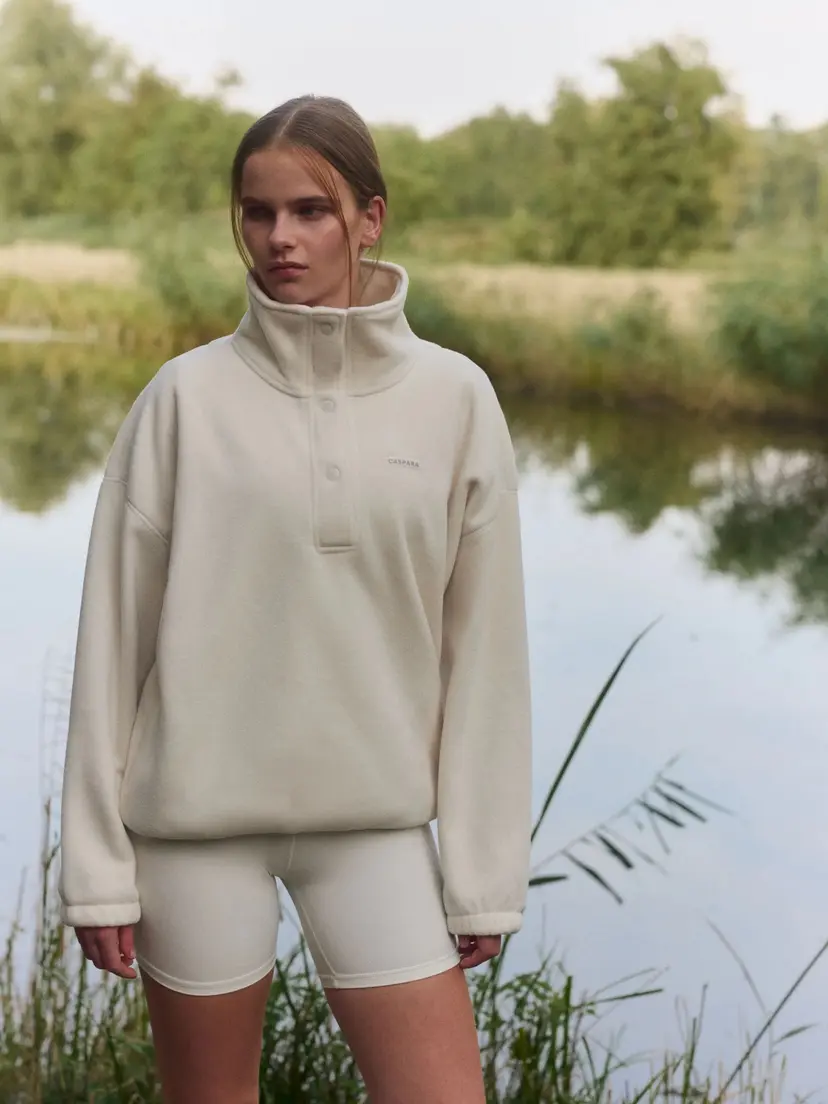 Caspara Polar Fleece Half-Snap Pullover Creme - XS