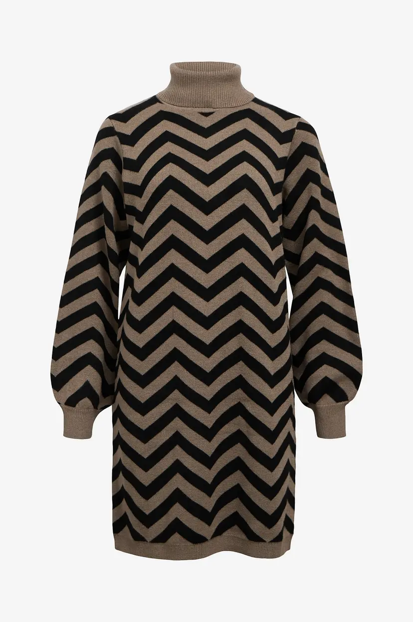 Object Collectors Item Kjole objRay L/S Knit Rollneck Dress Aop - Brun