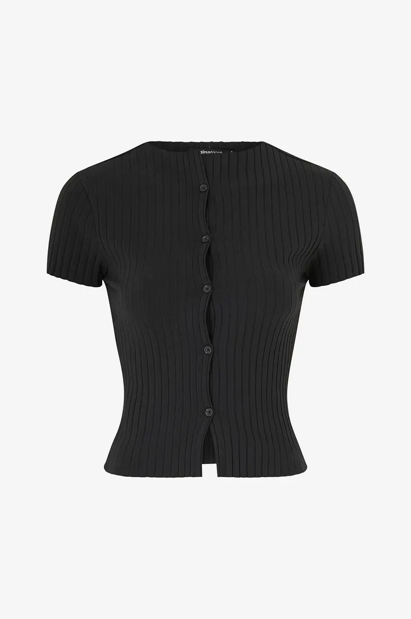 Gina Tricot Topp Rib Button - Svart