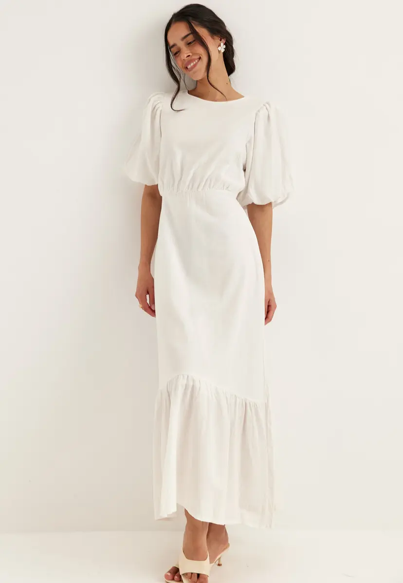 BIANCA GONZALEZ X Balloon Sleeve Linen Maxi Dress