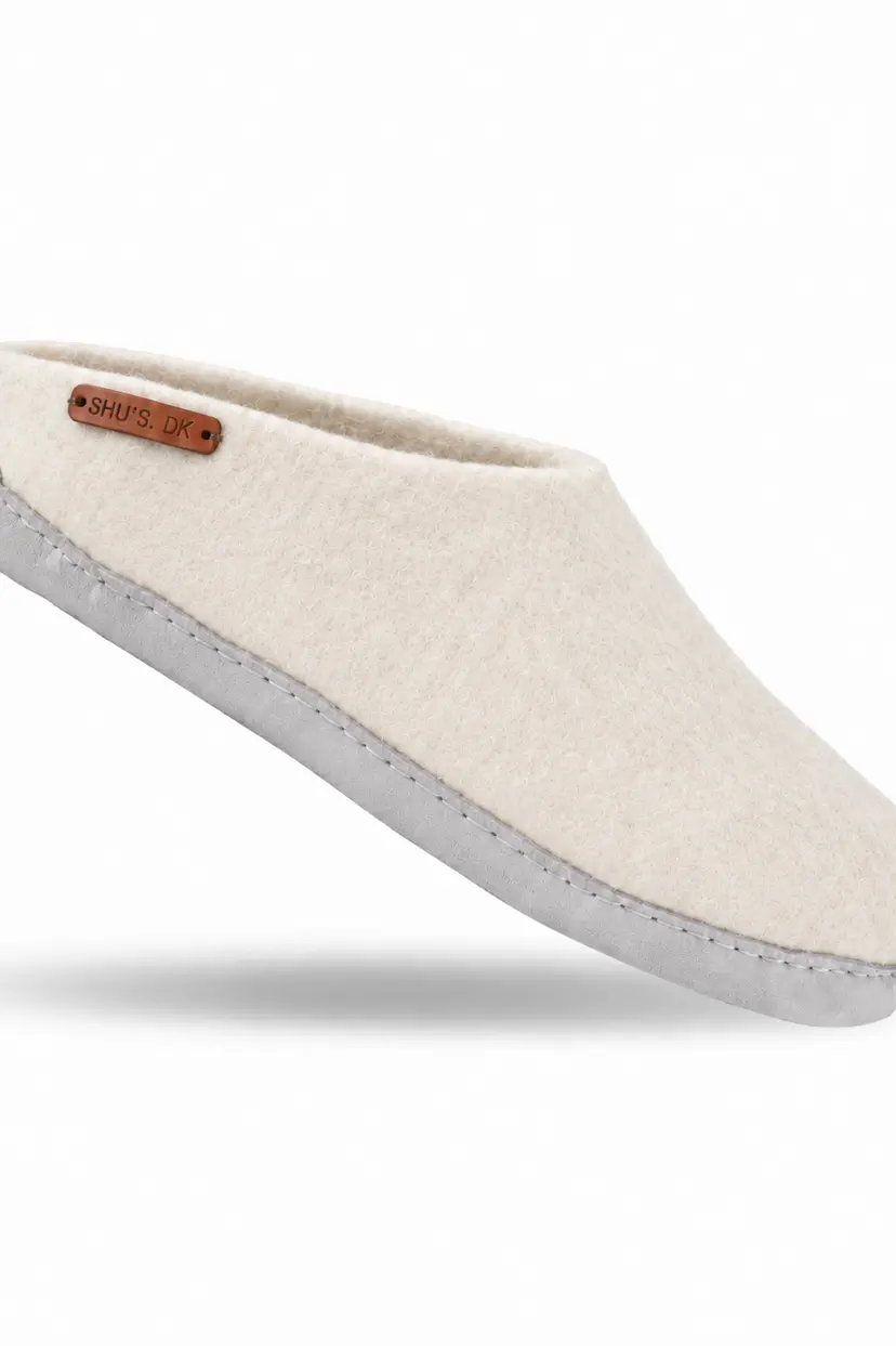 SHUS Uldtøffel (100% ren uld) - Model Beige m/sål i skind - EU 37