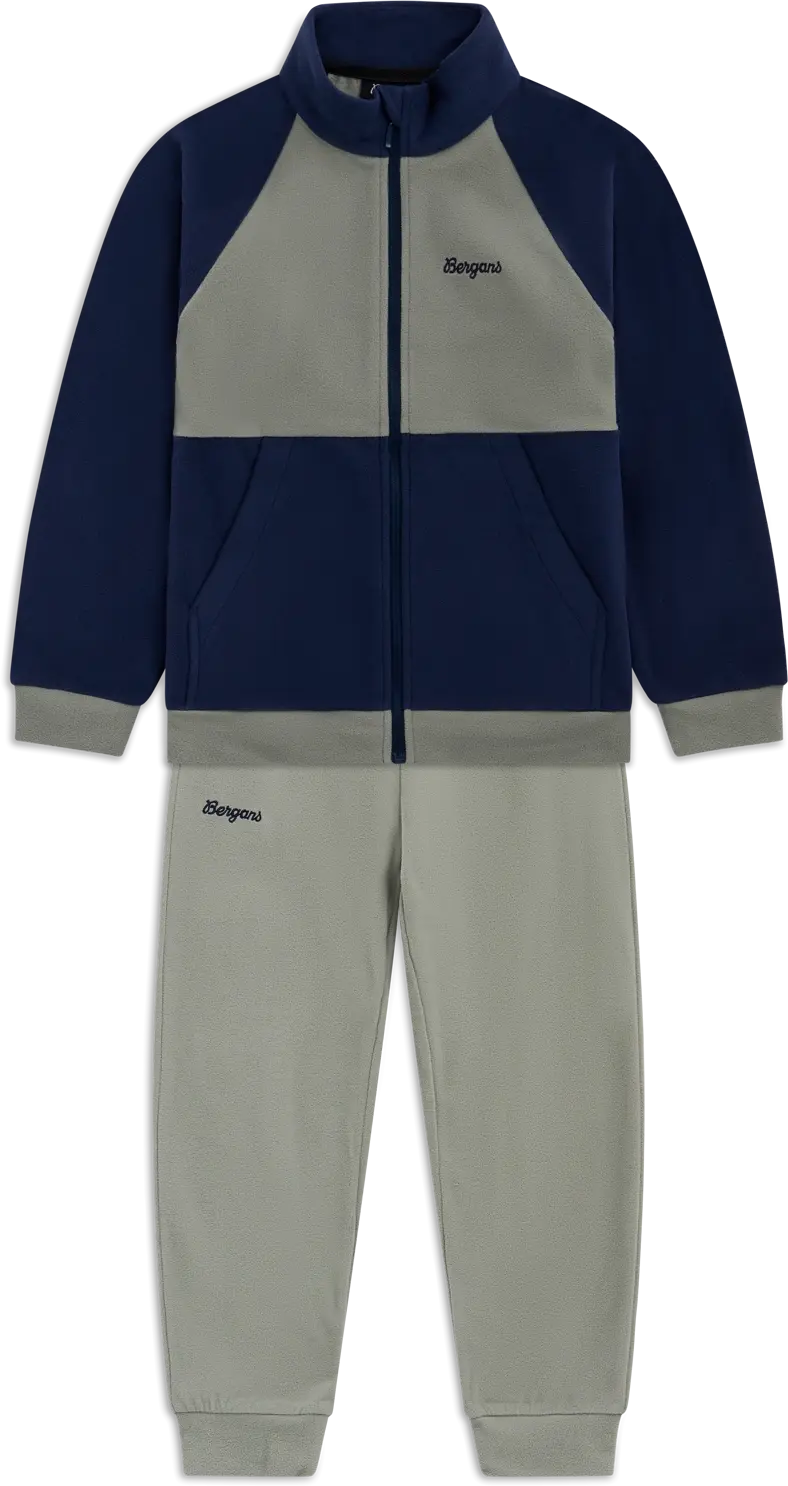 Bergans Bergans Kid´s Lilletind Fleece Set Light Green Mud/navy Blue