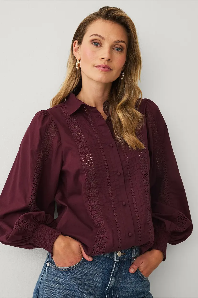 Ellos Collection Bluse med blondedetaljer - Rød