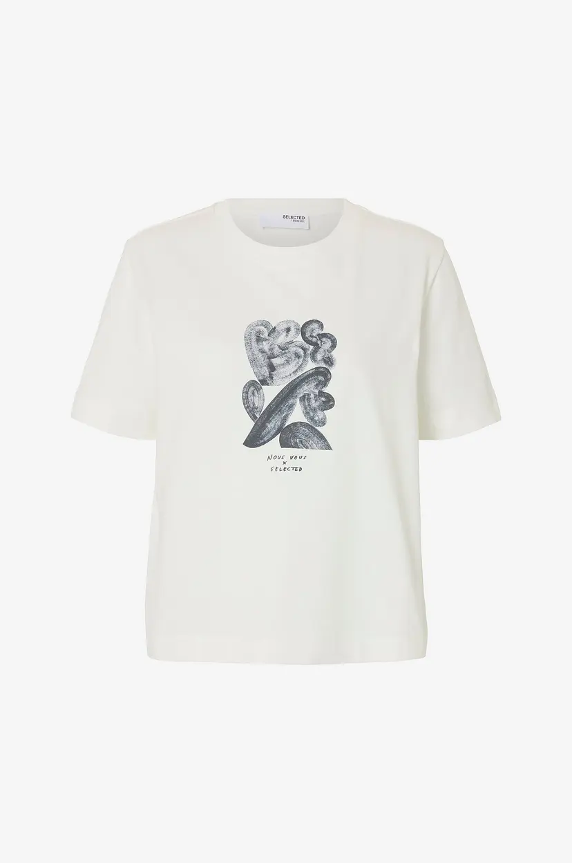 Selected Women Topp slfEssential SS Boxy Printed Ink TE - Hvit