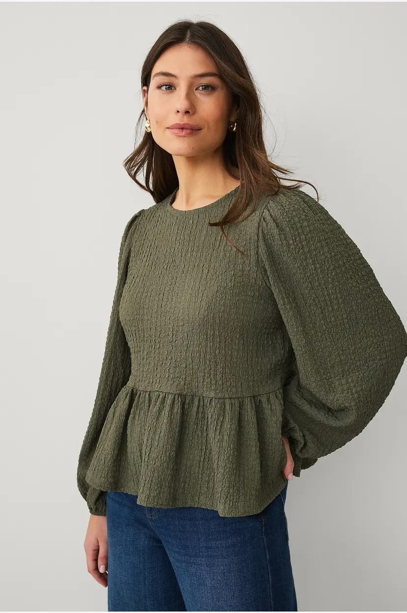Ellos Collection Jerseybluse med ballongermer - Grønn