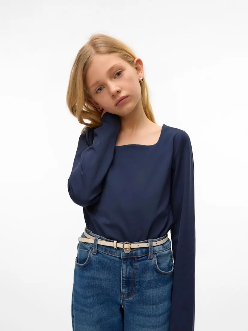 Vero Moda Girl Vero Moda Girl Million topp firkantet hals lang erm  blå (158/164)